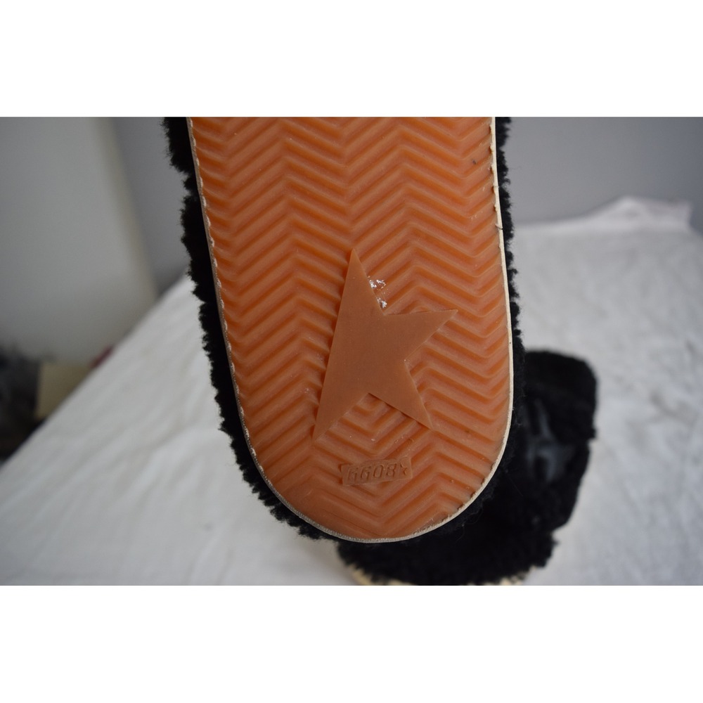 Golden Goose Poolstar Shearling Slides 9.5? Black Leather Star Men Sandals Italy - Picture 9 of 9